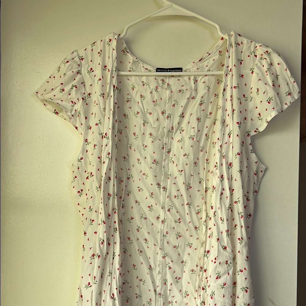 Brandy Melville White Wrap Dress with Red Floral Pattern!!